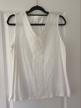 Kim Rogers White Lace-Trim V-Neck Tank Top